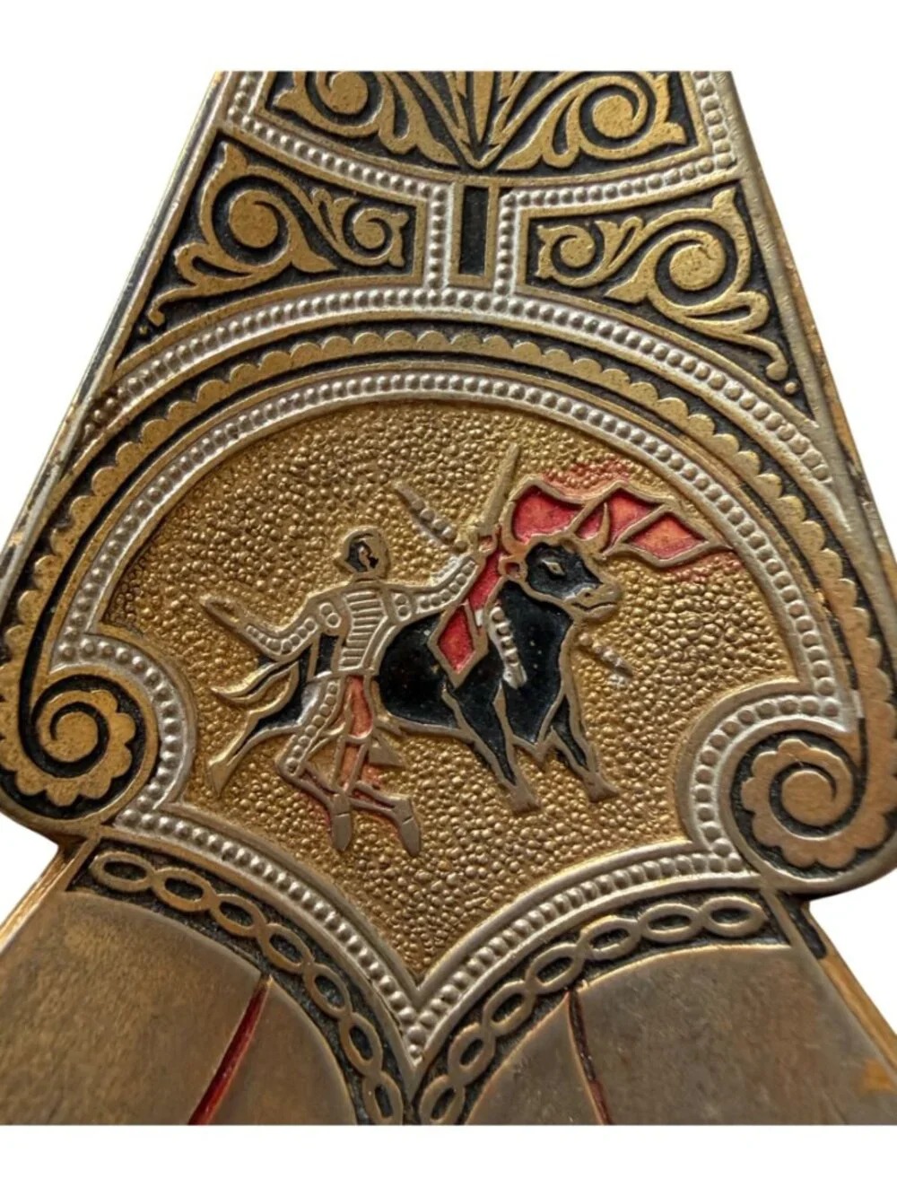 Vintage Spanish Matador Bull Shoe Horn Damascene Style Toledo Spain Souvenir
